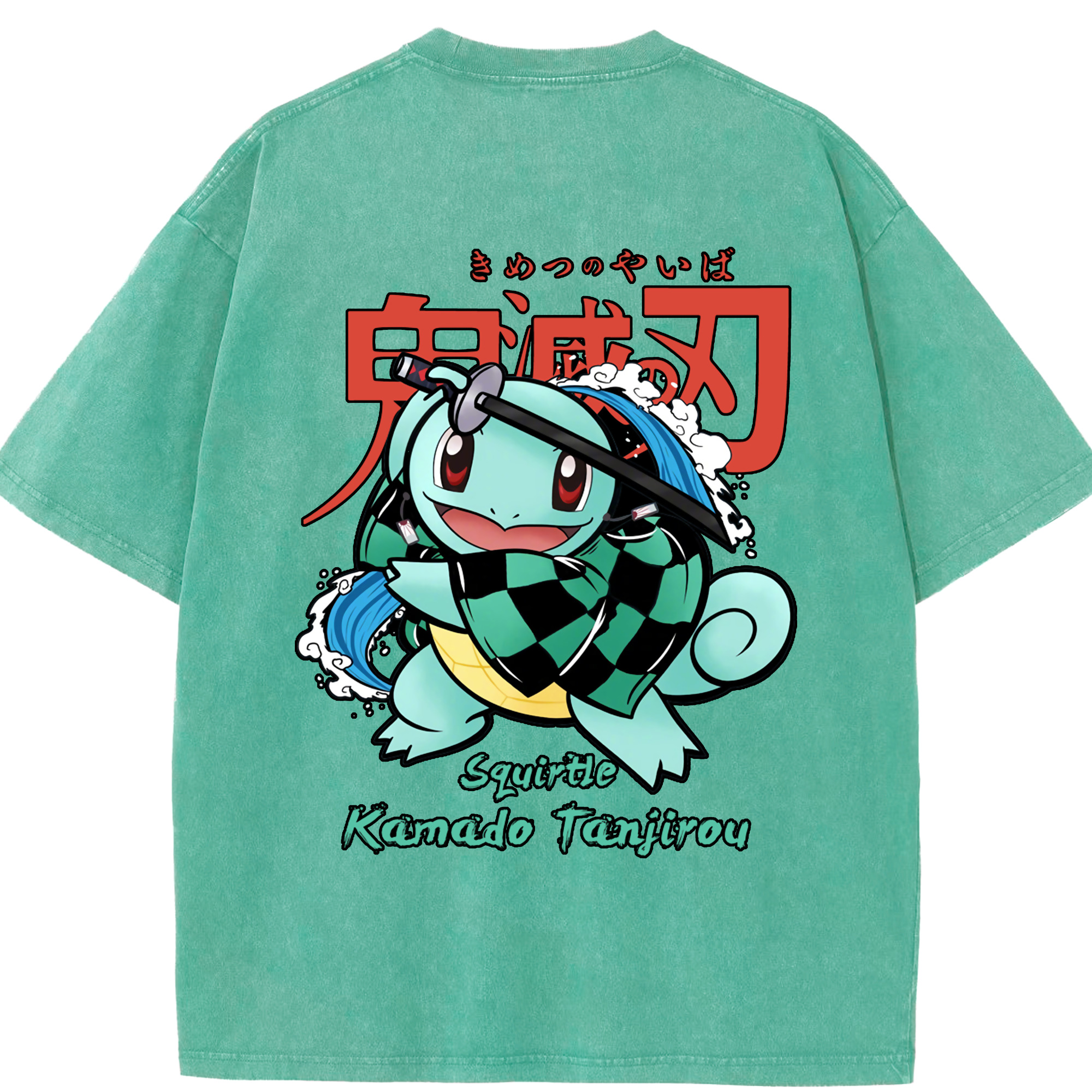（画像用） 鬼滅の刃 竈門 炭治郎／かまど たんじろう Kamado Tanjirou 綿100% ヴィンテージ風 半袖Tシャツ（背面プリント）